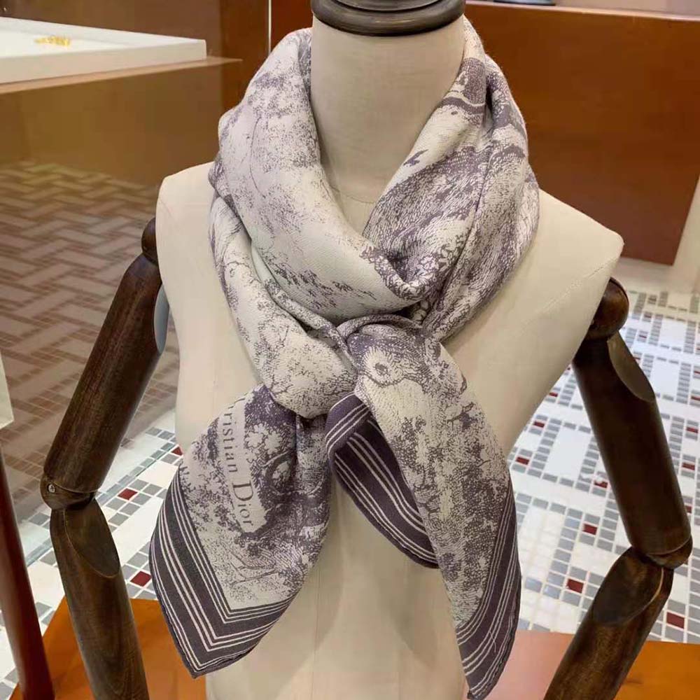 Toile De Jouy Square Scarf Grey  Womens Dior Silk Scarves & Mitzah ⋆  Rincondelamujer
