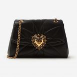 Dolce Gabbana D&G Women Large Devotion Shoulder Bag in Quilted Nappa Leather-Black