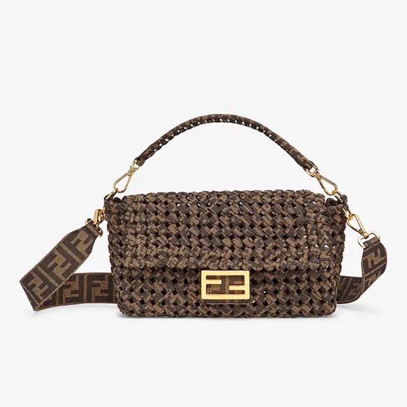 Fendi Women Baguette Large Lilac FF Raffia Bag