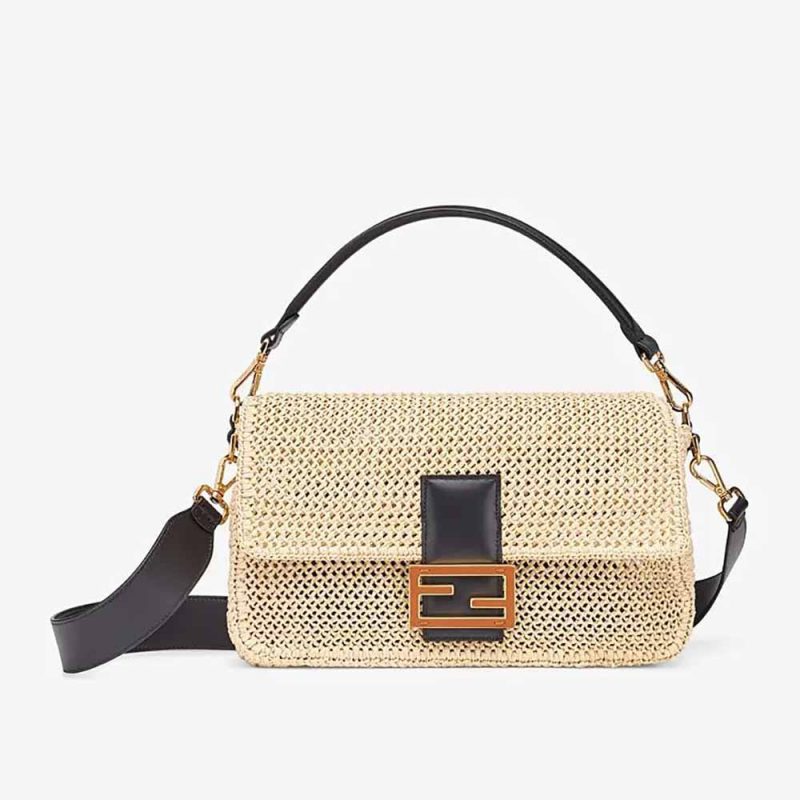 Fendi Women Baguette Jacquard Fabric Interlace Bag-Olive