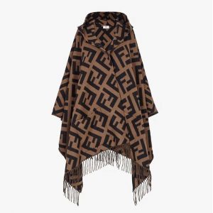 Fendi Women Brown Wool and Cashmere FF Scarf