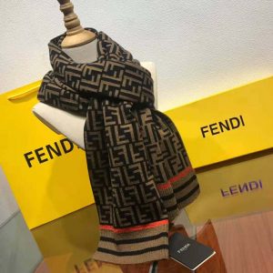 Fendi Women Brown Wool and Cashmere FF Scarf