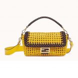 Fendi Women Lconic Medium Baguette Leather Interlace Bag