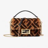 Fendi Women Mini Baguette Brown Sheepskin Bag