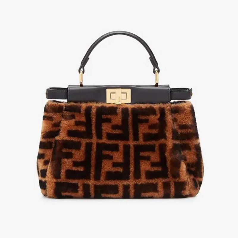 Fendi Women Peekaboo Iconic Mini Black Python Bag