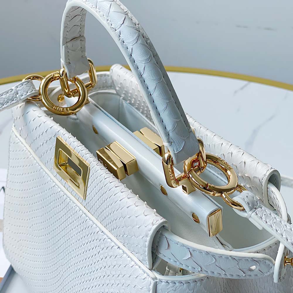 Fendi Women Peekaboo Iconic Mini White Python Bag