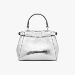Fendi Women Peekaboo Iconic XS Mini-Bag in Silver Lizard