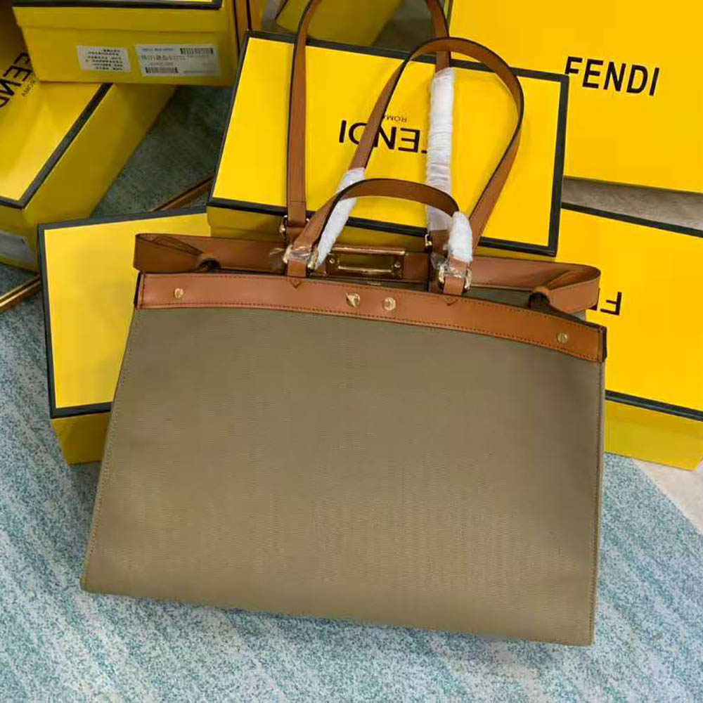 FENDI: X-Tote bag in canvas with thread-embroidered FF monogram - Green
