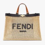 Fendi Women Peekaboo X-Tote Natural Raffia Bag