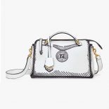 Fendi Women by the way Medium White Leather Printed Boston Bag