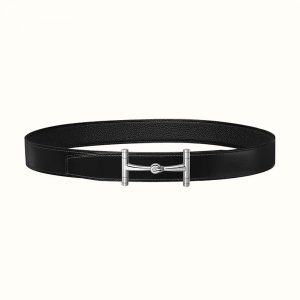 Hermes Women H Hippique Belt Buckle & Reversible Leather Strap 32 mm-Black