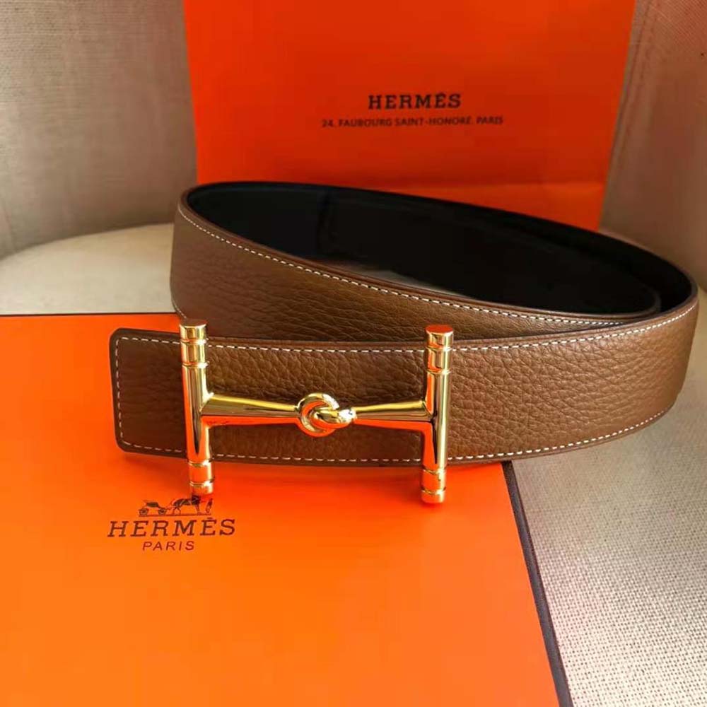 Hermes H Hippique Buckle 38MM Reversible Belt Togo Leather In Brown