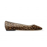 Jimmy Choo Women Mirele Flat Natural Mix Leopard Print Pony Flats with JC Emblem