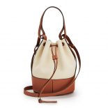 Loewe Women Balloon Bag in Canvas and Calfskin-Brown