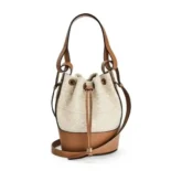 Loewe Women Small Balloon Bag in Anagram Linen and Calfskin