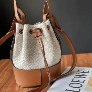 Loewe Women Small Balloon Bag in Anagram Linen and Calfskin