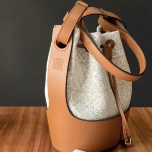 Loewe Women Small Balloon Bag in Anagram Linen and Calfskin