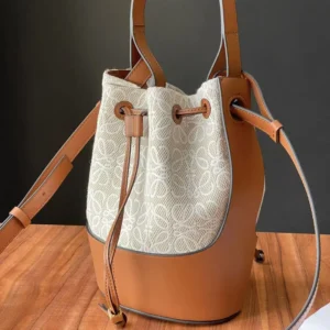 Loewe Women Small Balloon Bag in Anagram Linen and Calfskin