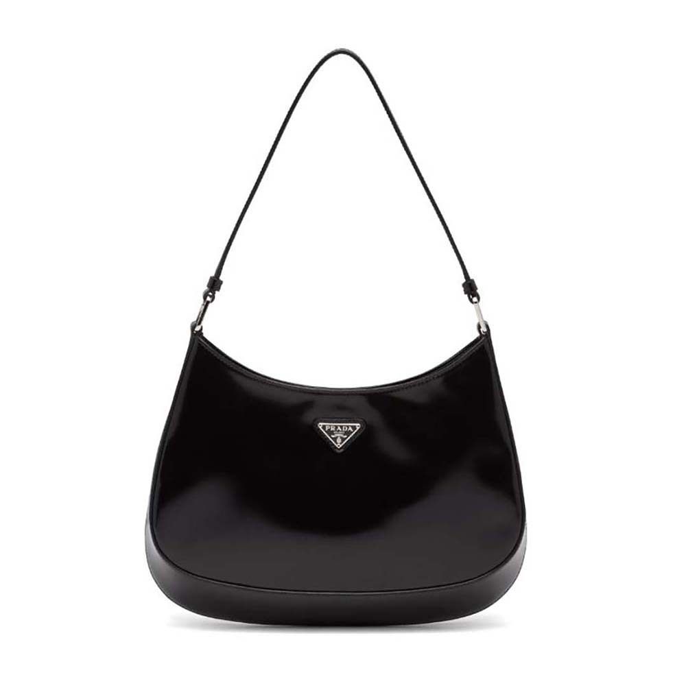 Prada Cleo Brushed Leather Shoulder Bag-Black