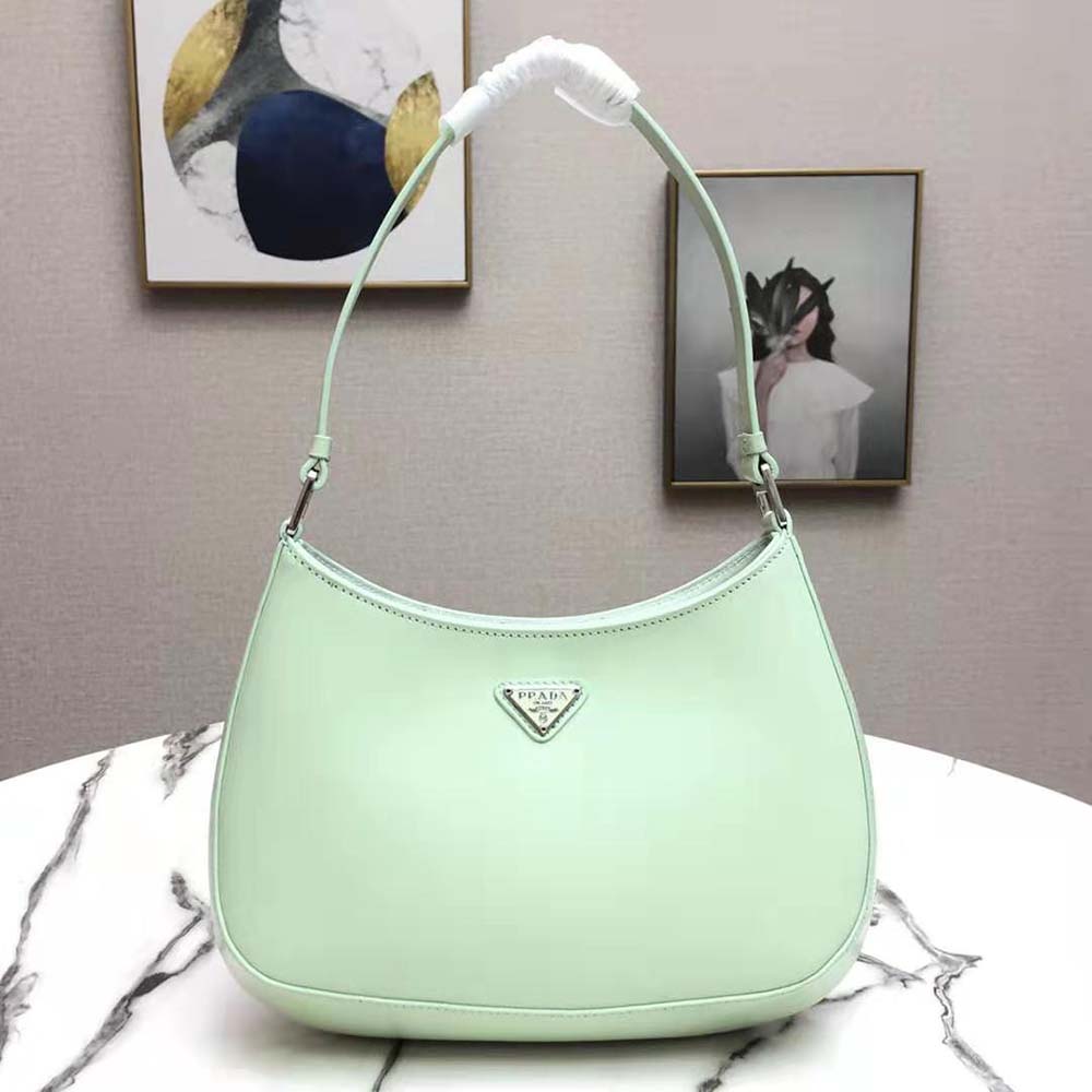 Prada Cleo Brushed Leather Shoulder Bag Lime