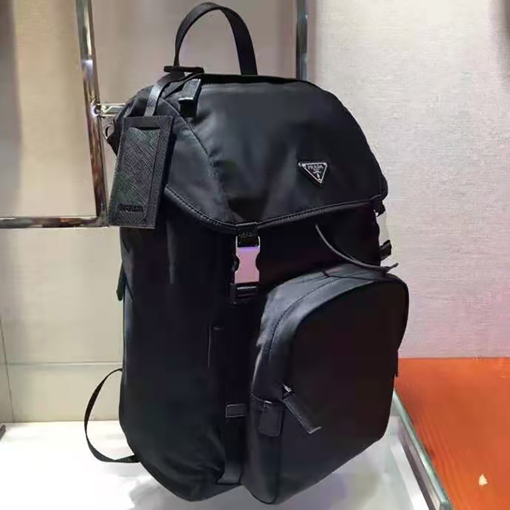 Black Re-nylon And Saffiano Leather Backpack