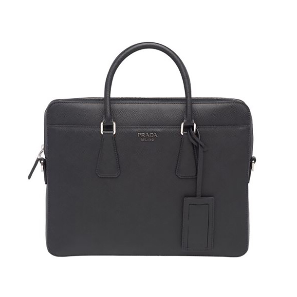 Prada Men Saffiano Leather Briefcase-Black