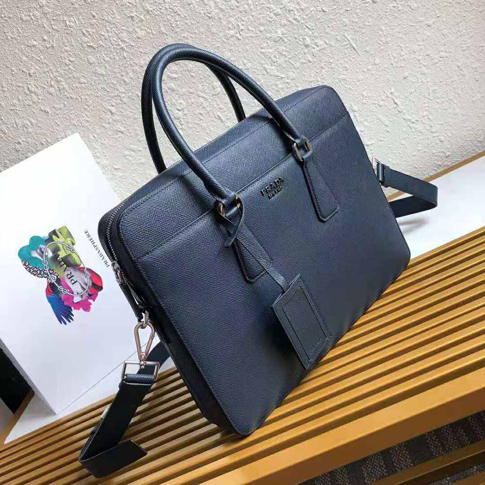 Prada Men Saffiano Leather Briefcase-Navy 2 Prada Men Saffiano Leather Briefcase-Navy - Image 2