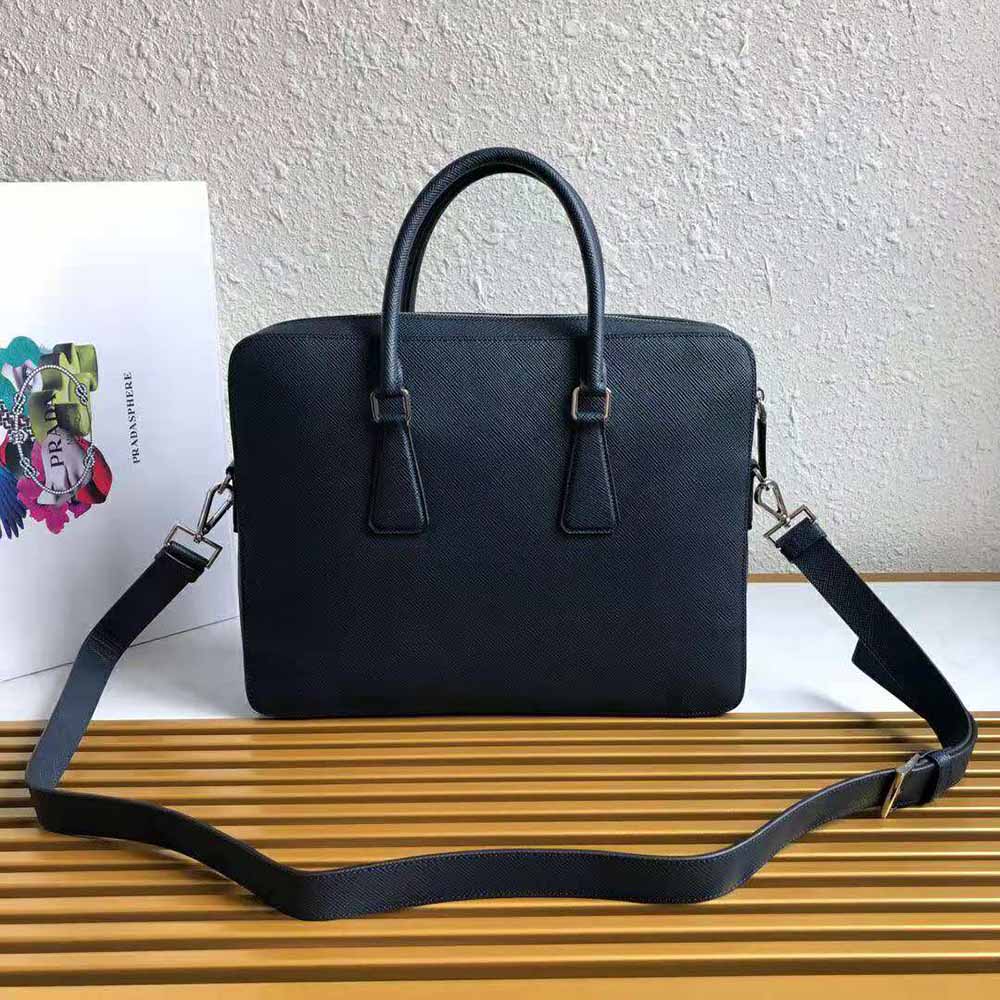 Prada Men Saffiano Leather Briefcase-Navy 3 Prada Men Saffiano Leather Briefcase-Navy - Image 3
