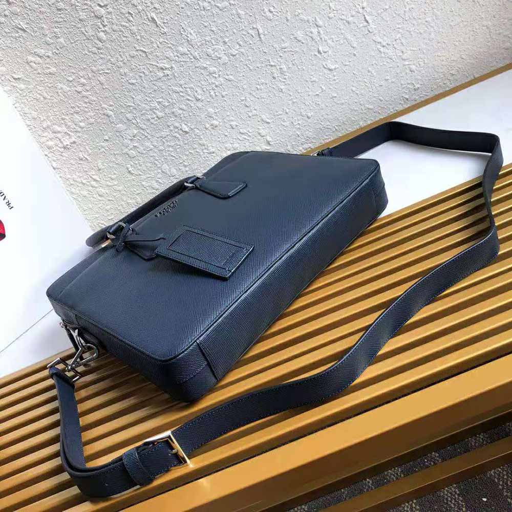 Prada Men Saffiano Leather Briefcase-Navy 4 Prada Men Saffiano Leather Briefcase-Navy - Image 4