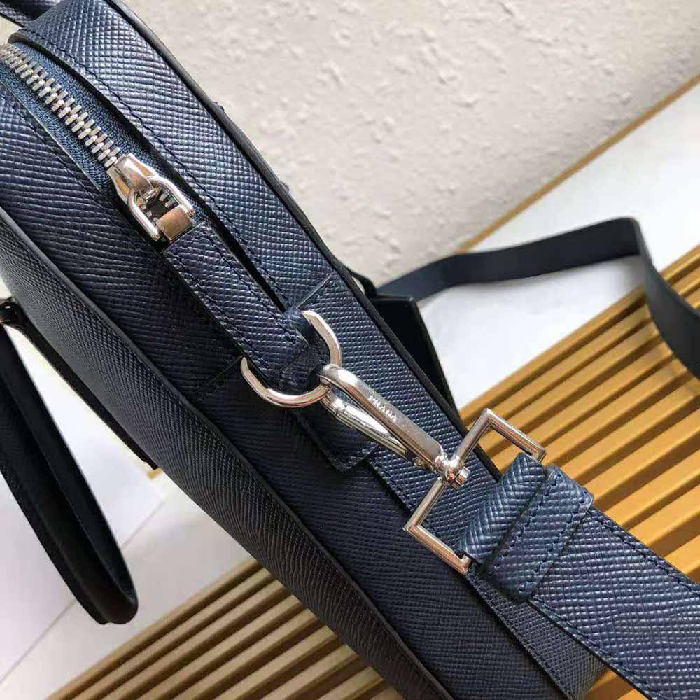Prada Men Saffiano Leather Briefcase-Navy 5 Prada Men Saffiano Leather Briefcase-Navy - Image 5