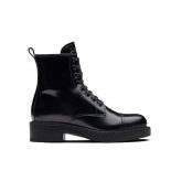Prada Women Brushed Leather Laced Booties-Black