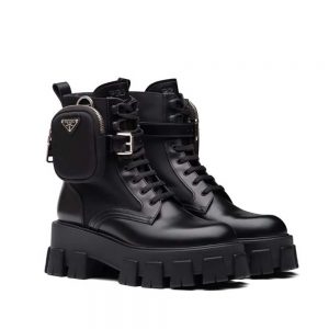 Prada Women Brushed Rois Leather and Nylon Monolith Boots