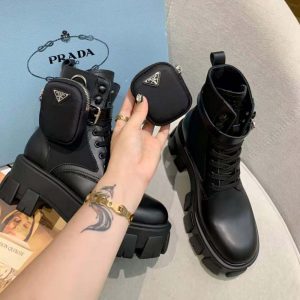 Brushed rois leather and nylon boots prada outlet price