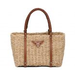 Prada Women Corn Husk and Leather Tote