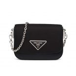 Prada Women Nylon and Leather Prada Ldentity Shoulder Bag-Black
