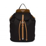 Prada Women Nylon and Saffiano Leather Backpack-Brown
