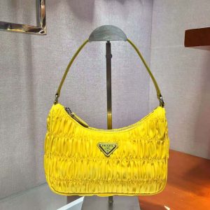 Prada Women Nylon and Saffiano Leather Mini Bag-Yellow