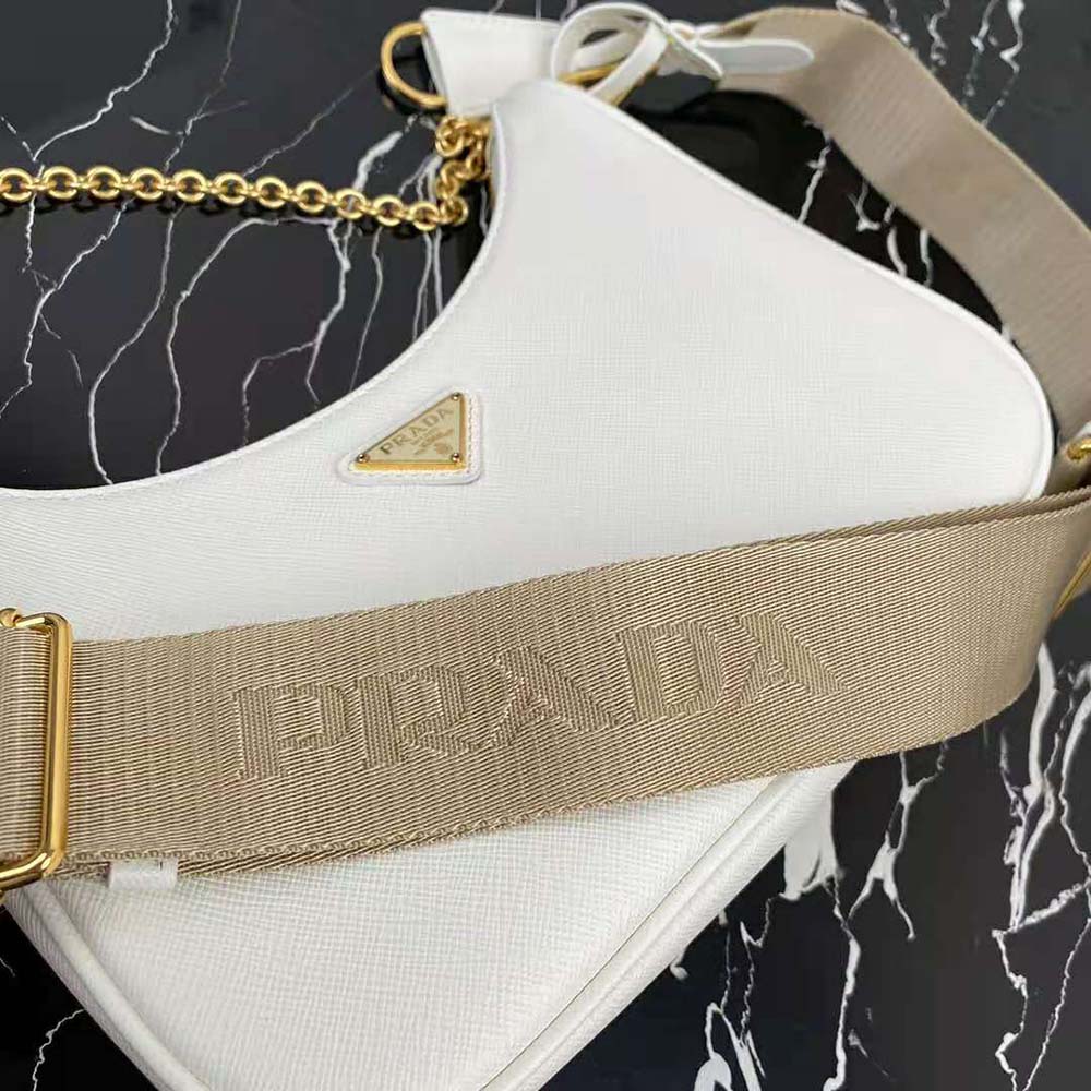 Prada Re-Edition 2005 Saffiano Leather Shoulder Bag White for Women