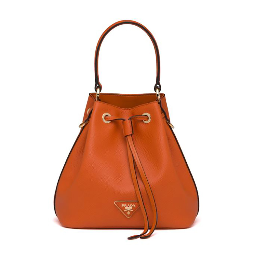 Prada Women Saffiano Leather Bucket Bag-Orange