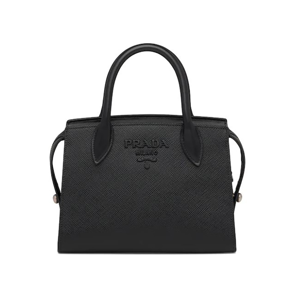 Prada Women Saffiano Leather Prada Monochrome Bag-Black