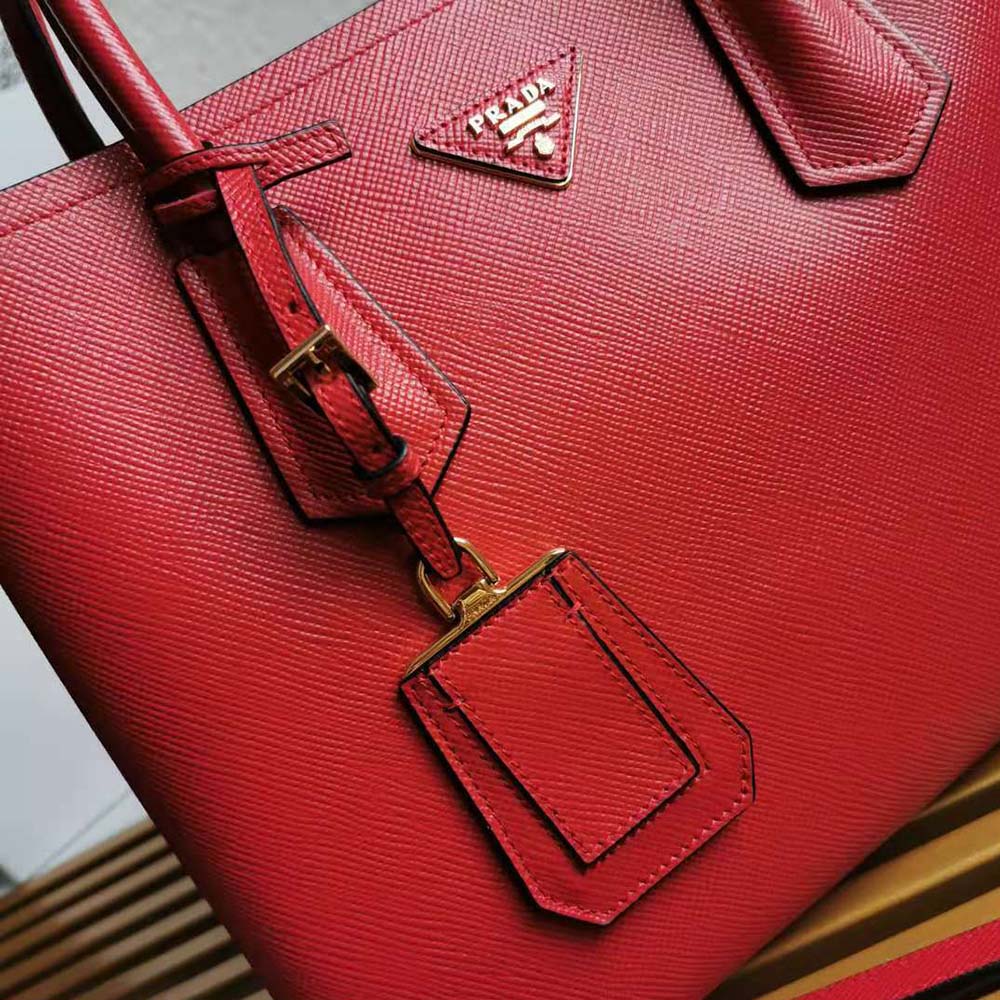 Prada, Bags, Small Saffiano Leather Double Prada Bag Burgundy Red  Rp450tax Extra Classy