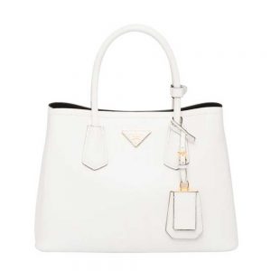Prada Women Small Saffiano Leather Double Prada Bag-white