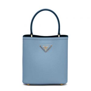 Prada Panier Logo Embossed Bucket Bag in Blue