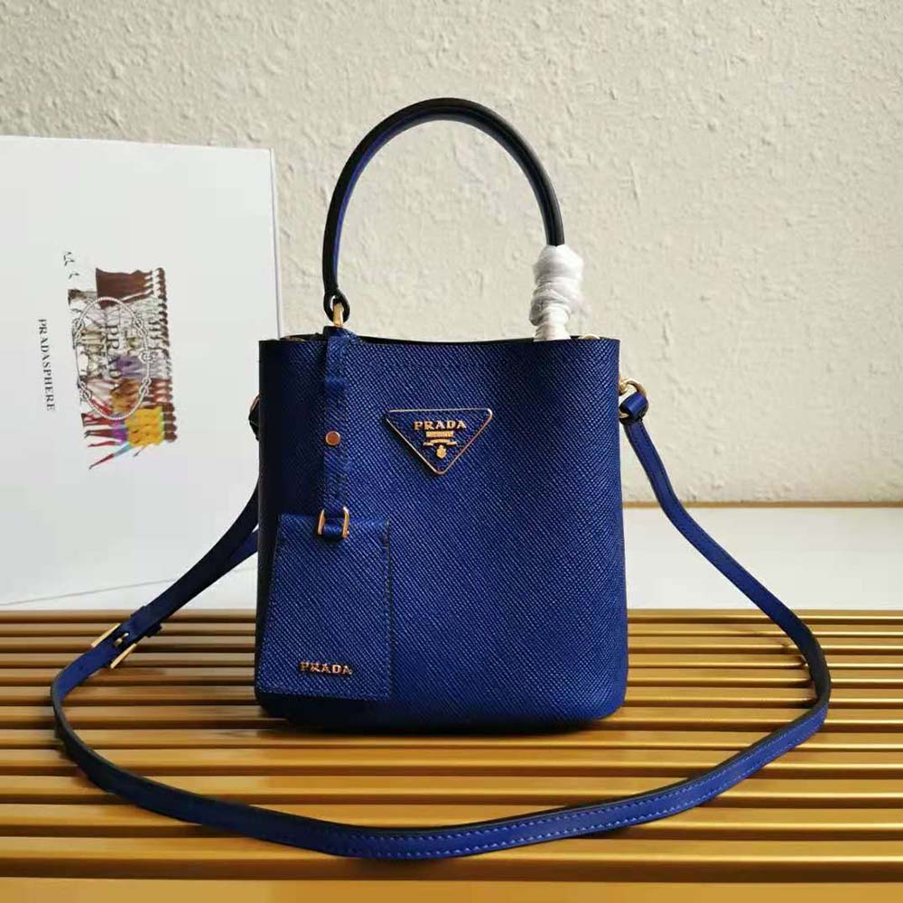 Prada Women Small Saffiano Leather Prada Panier Bag-Navy 2 Prada Women Small Saffiano Leather Prada Panier Bag-Navy - Image 2