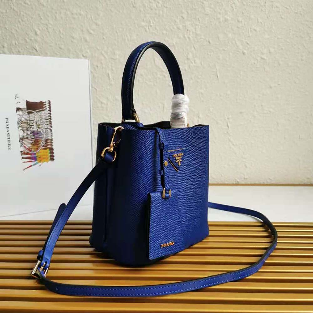 Prada Women Small Saffiano Leather Prada Panier Bag-Navy 4 Prada Women Small Saffiano Leather Prada Panier Bag-Navy - Image 4