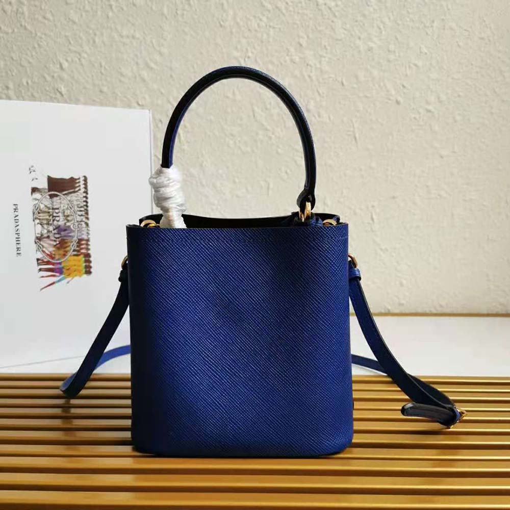 Prada Women Small Saffiano Leather Prada Panier Bag-Navy 3 Prada Women Small Saffiano Leather Prada Panier Bag-Navy - Image 3