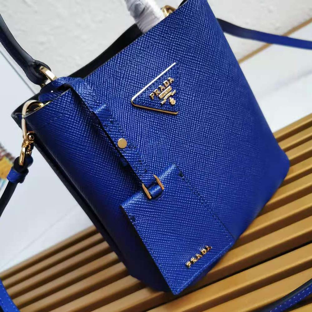 Prada Women Small Saffiano Leather Prada Panier Bag-Navy 7 Prada Women Small Saffiano Leather Prada Panier Bag-Navy - Image 7