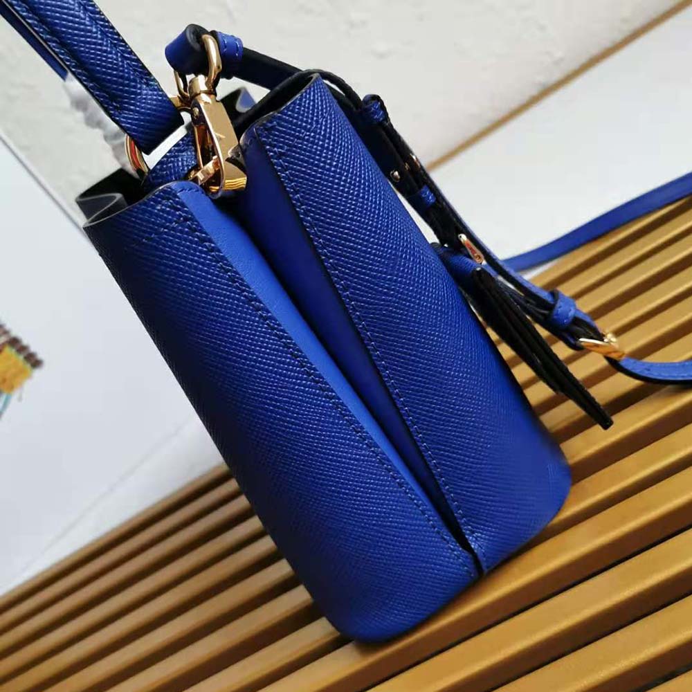Prada Women Small Saffiano Leather Prada Panier Bag-Navy 6 Prada Women Small Saffiano Leather Prada Panier Bag-Navy - Image 6