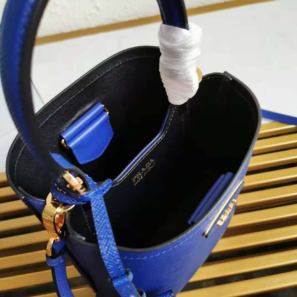 Prada Women Small Saffiano Leather Prada Panier Bag-Navy 9 Prada Women Small Saffiano Leather Prada Panier Bag-Navy - Image 9