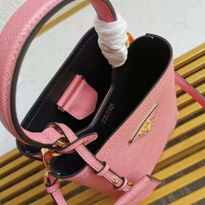 Small Saffiano Leather Prada Panier Bag 10.5*17*18cm 1BA217, Pink, One Size